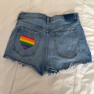 Abercrombie & Fitch Denim Shorts with pride sequin reversible Rainbow Heart